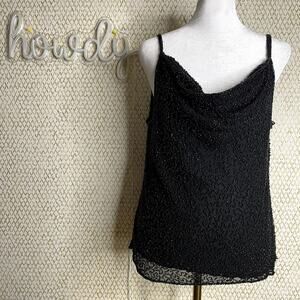 Vintage 80's Stenay Sleeveless Black Beaded Cowl Neckline Silk Tank Top Size M